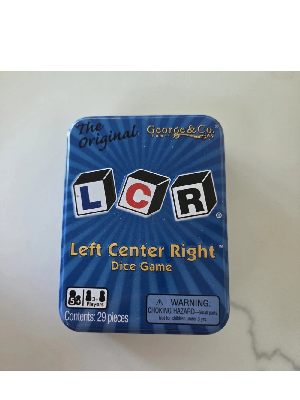 The Original LCR Left Center Right Dice Game Blue Tin George & Company
